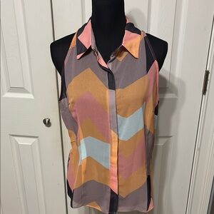 Pudra Semi Sheer Colorblock Blouse